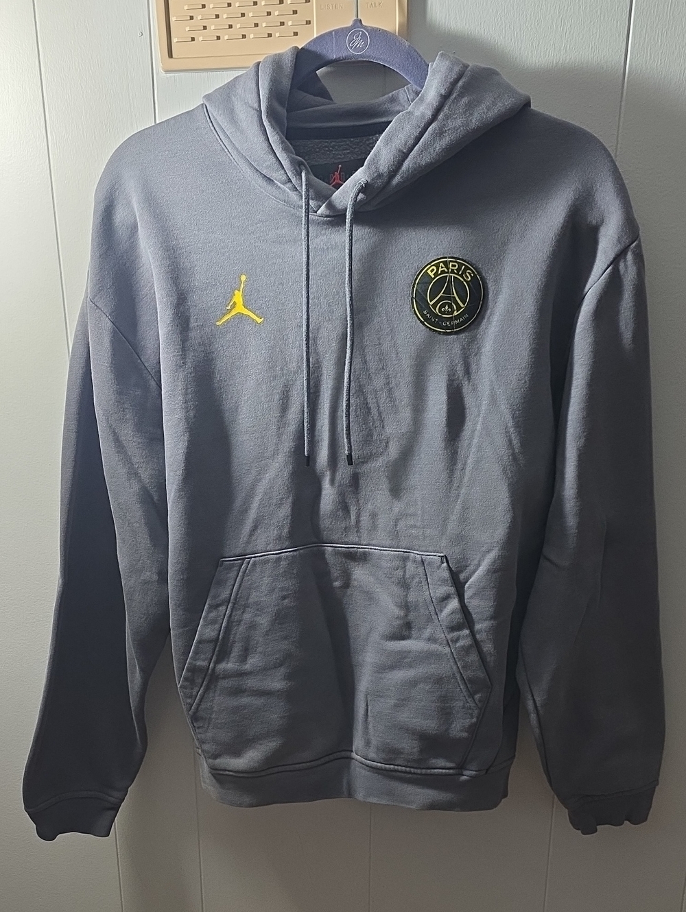Jordan Grey Pullover Hoodie with Yellow Paris Crest